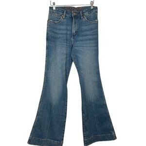 Retro Wrangler Flare Jeans Women's Medium Wash High Rise Denim Pants - 28x32